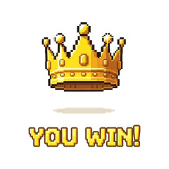 Golden crown pixel art with 'you win' text in retro game style