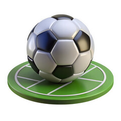 Soccer ball on green platform on transparent background