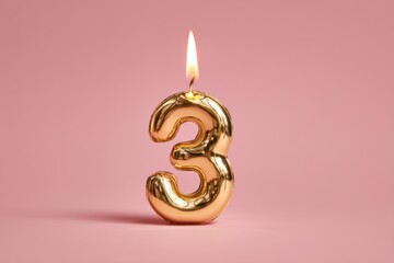 Golden Number Three Candle: A Festive, Elegant Birthday Image