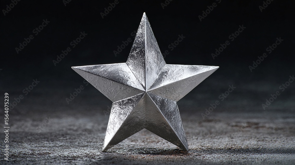 Aufkleber a shimmering five-pointed star stands on a textured surface, reflecting light in a dark setting. its