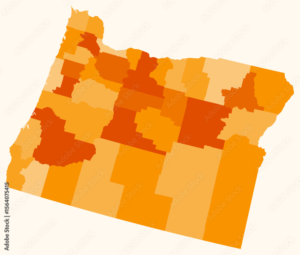 Poster map of oregon with counties. just a simple state border map with county division. orange color palet
