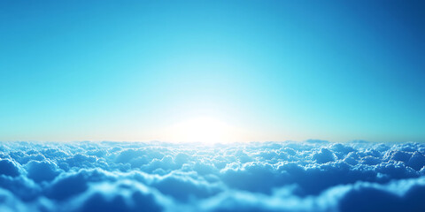 Tranquil aerial view of blue sky and fluffy clouds illuminated by soft sunlight creating a peaceful and serene atmosphere high above the earth