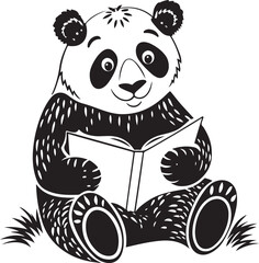 Obraz premium A cute panda is reading a book, panda vector design, panda silhouette, panda transparent background