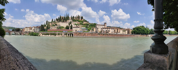 Castel San Pietro overlooking river Adige in Verona, Italy.