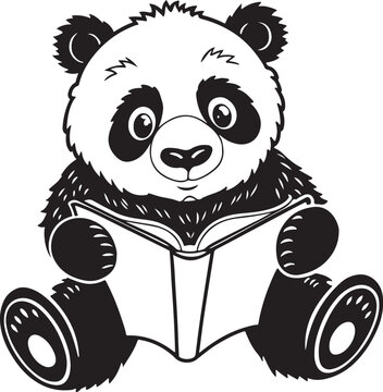 A cute panda is reading a book, panda vector design, panda silhouette, panda transparent background