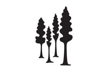 Abstract black wavy trees silhouette on a clean white background