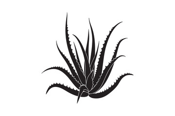 Stylized black silhouette of an aloe vera plant on a white background