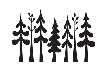 Obraz premium Stylized black silhouette forest scene with abstract trees and foliage
