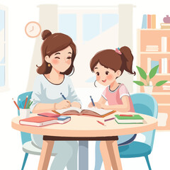 female tutor teaching kid at home 