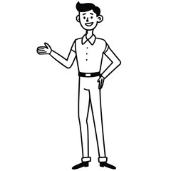 Obraz premium Man in collared shirt and pants gesturing cartoon illustration