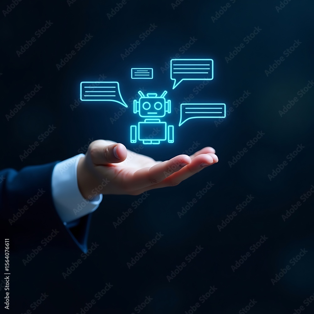 Poster ai-powered procurement system concept with chatbot and digital invoice icons on mobile device, repre