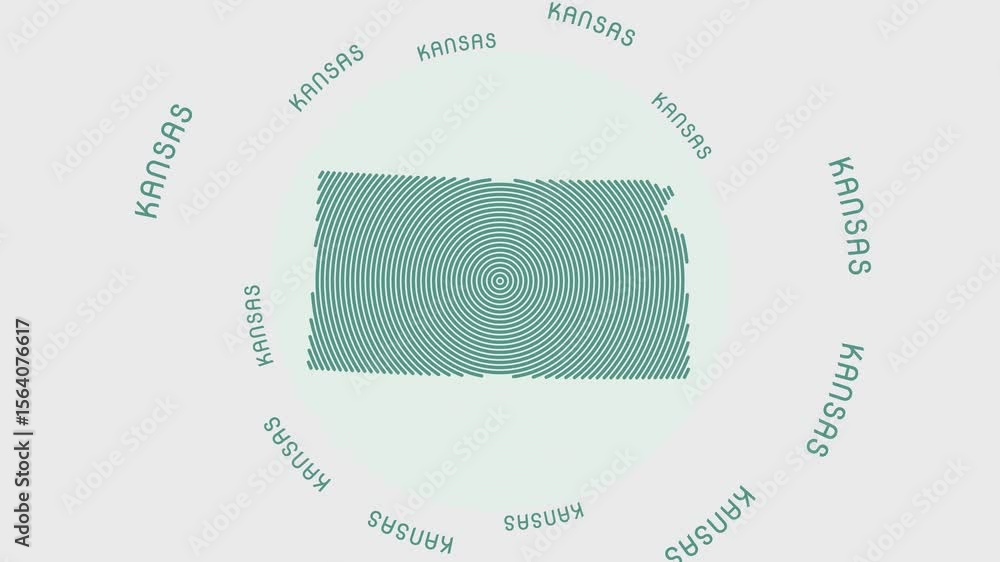 Aufkleber kansas shape with dynamic circles visual effect. animation of kansas logo appearing from rotating ri
