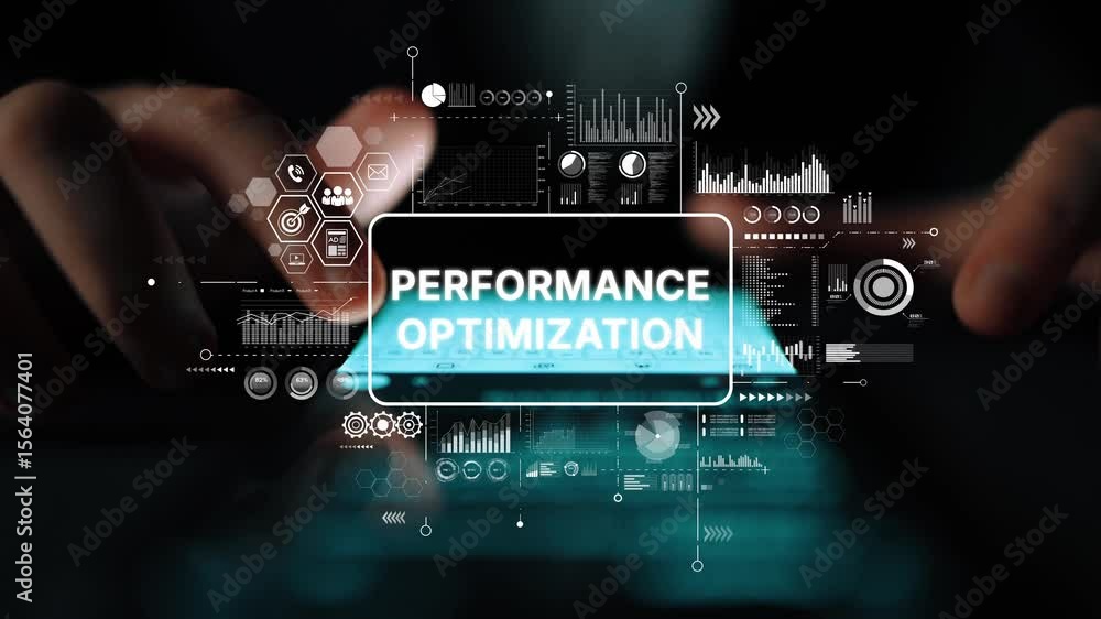 Poster performance optimization concept with data analytics and technology interface for business improveme
