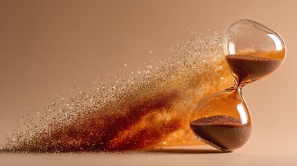 An hourglass with particles flowing out. Conceptual representation of time slipping away. Time is fleeting.