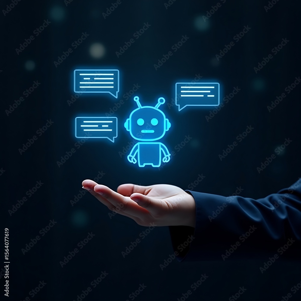 Poster ai-powered procurement system concept with chatbot and digital invoice icons on mobile device, repre