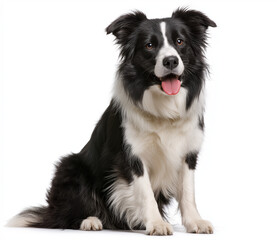 A blue Border Collie sitting with its tongue out, isolated on a clear, transparent background,