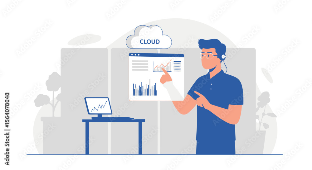 Poster analyzing business data through cloud computing for strategic growth presentation