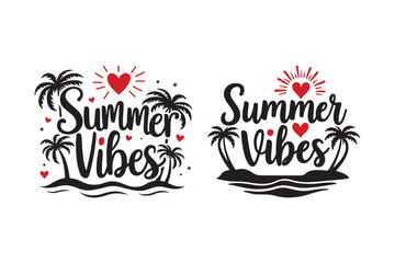 Summer vibes tropical beach palm trees and hearts design