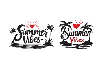 Summer vibes tropical beach palm trees and heart graphic
