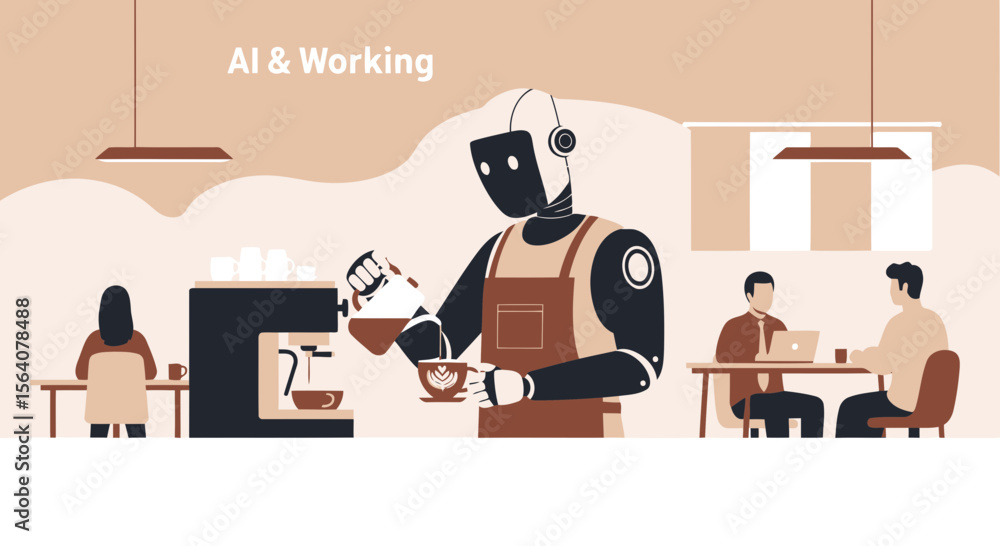 Poster artificial intelligence serving drinks in cafeteria setting for futuristic theme