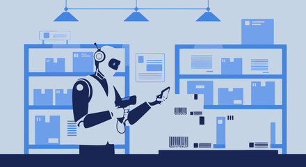 Automated Logistics Robot Scanning Barcodes In Warehouse Inventory System