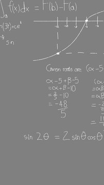 Animation of math graps and data over grey background