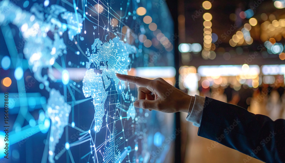 Aufkleber global connection: a close-up image presents a modern digital world map with shining lights. a perso