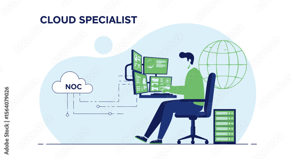 Poster cloud infrastructure specialist overseeing data flow and network operations center