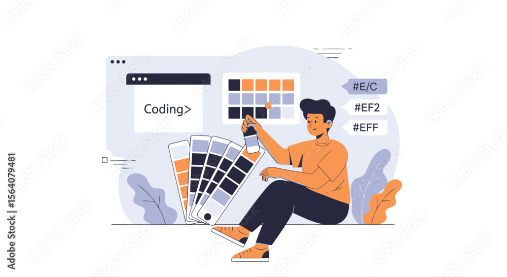 Poster creative developer integrating colors for digital interface design concept