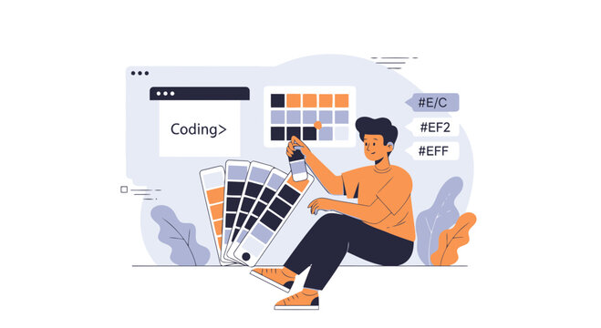 Creative Developer Integrating Colors for Digital Interface Design Concept