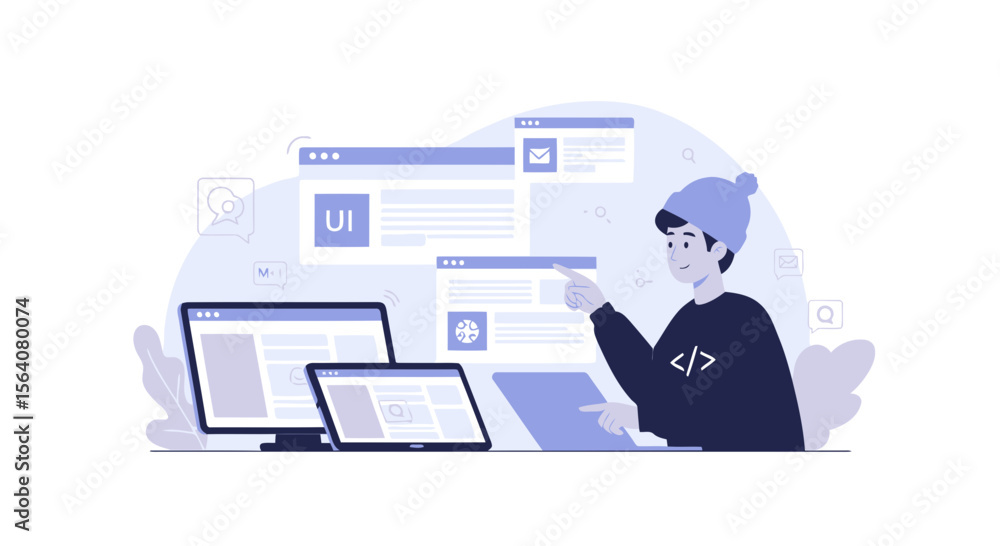 Poster dedicated developer working on user interface design for modern website creation