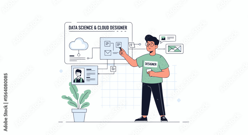 Poster data science and cloud solutions with modern designer collaboration approach