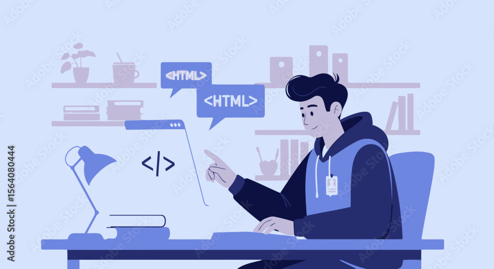 Aufkleber developer working on code at his desk in a home office environment