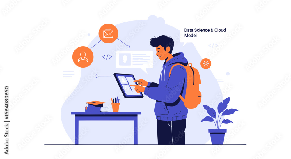Poster digital nomad learning and networking online with cloud technology platform