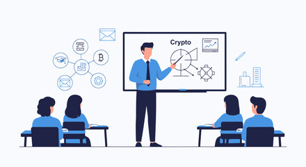 Expert Instructor Teaching Students About Cryptocurrency Trading And Financial Markets