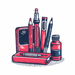Hand drawn sketching tools image on white background. Vintage style. Vector illustration.