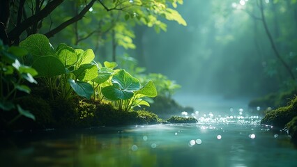 Naklejka premium Forest pool distant scene
