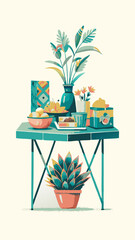 Picnic watercolor image. Flat style. Vector illustration.