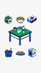 Picnic minimalistic images. Flat isolated icons. Vector illustration.