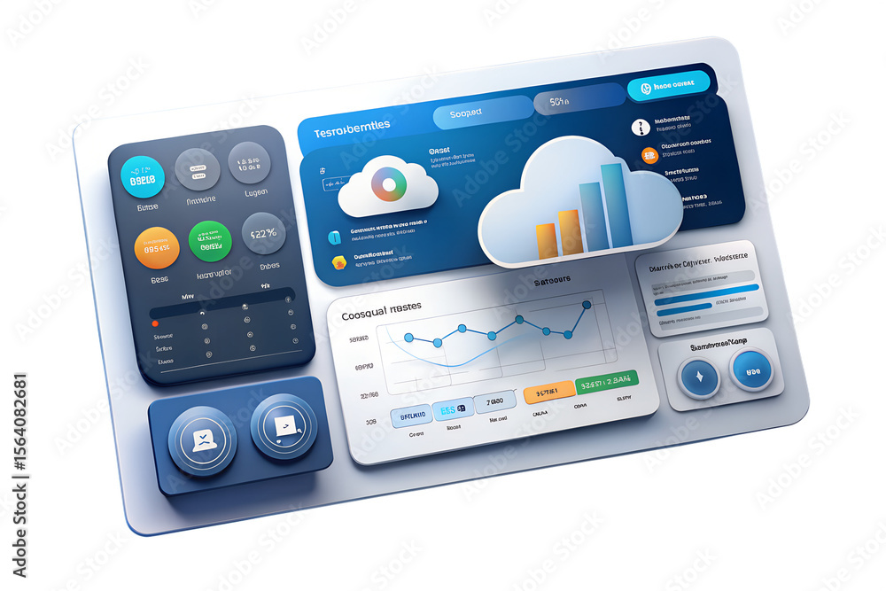 Poster modern cloud computing dashboard interface with data analytics and graphs