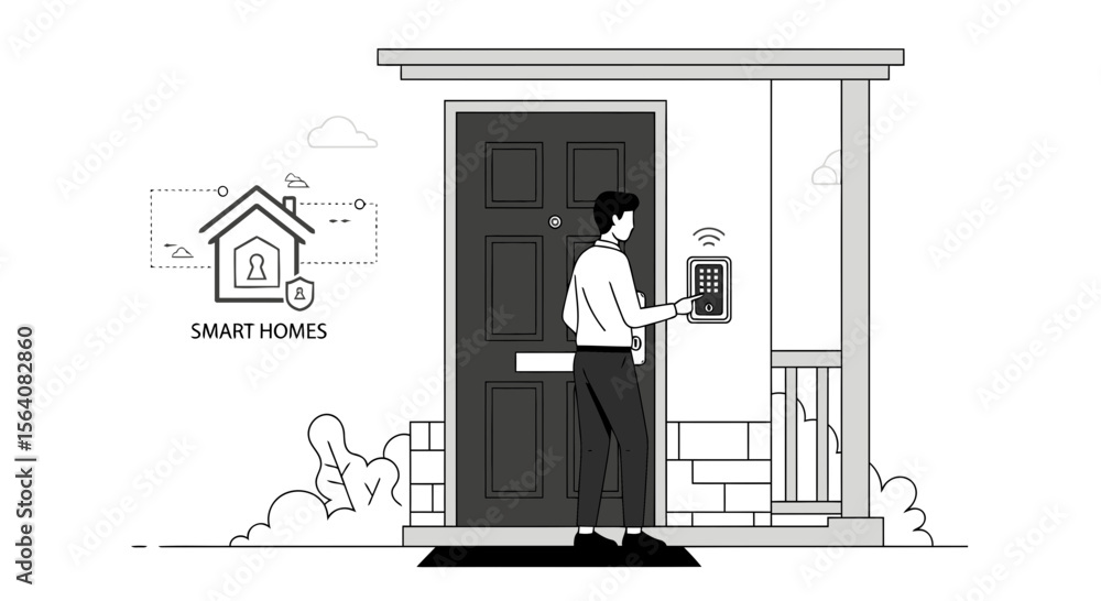 Aufkleber man using smart lock system for enhanced home security and automation