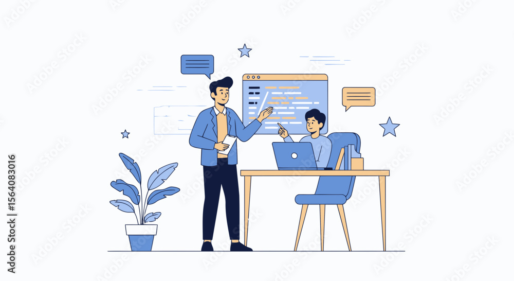 Poster mentoring new employees with onboarding programs for improving their soft skills