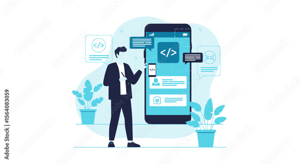 Poster mobile application developer building innovative interface for high tech startup