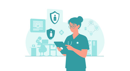 Nurse Using Tablet For Patient Data Protection And Medical Care Planning