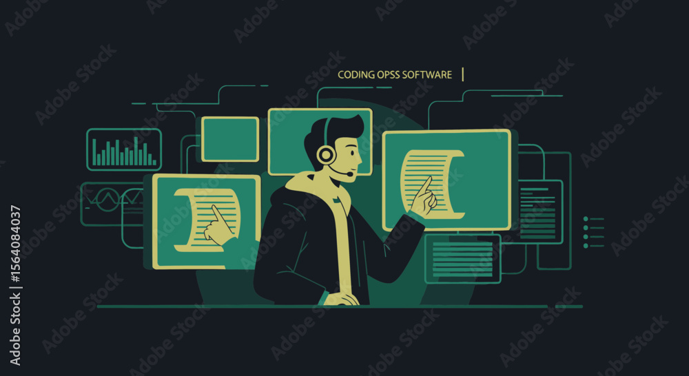 Poster operator overseeing code processes and software solutions with modern technology