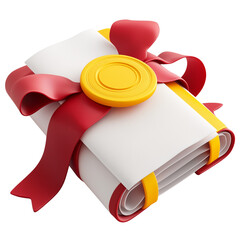 Rolled fire safety certificate with ribbon isolated on transparent background