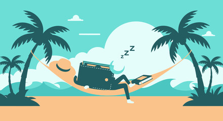 Relaxing Getaway Businessman Illustration Enjoying Time In A Hammock Under Palm Trees