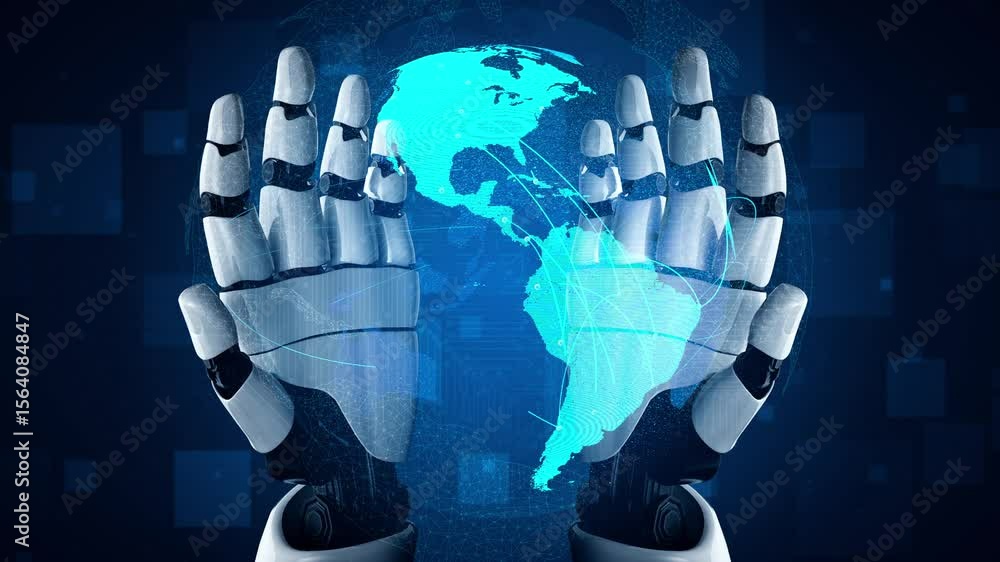Poster ai supports global data exchange with intelligent infrastructure, virtual assistant visualizations, 