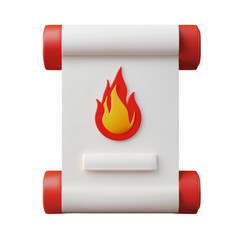 Fire document scroll icon in red and white isolated on transparent background