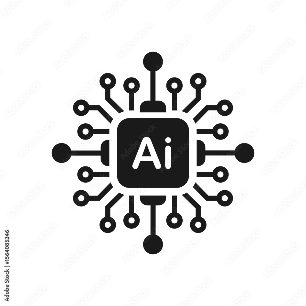 Poster ai smart chip icon in thin line style. represents computing power, artificial intelligence, and adva